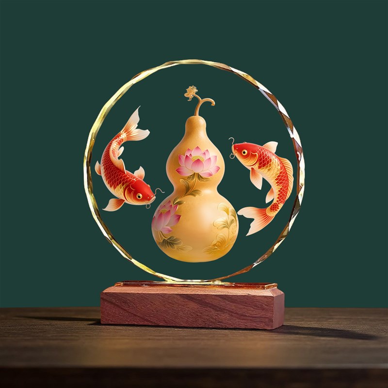 锦鲤引财宝葫芦桌面水晶饰品入口入口客厅酒柜装饰桌乔迁礼物