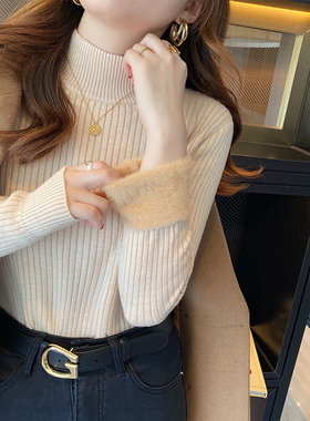 加绒毛衣女c加厚秋冬季一体绒2024新款半高领白色内搭打底衫高级