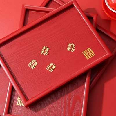 中式托盘长方形红色敬茶木盘子敬酒结婚喜盘陪嫁木质敬茶盘干果