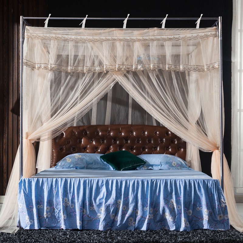 升级版蚊帐不锈钢i加厚压脚式免打孔三开门绑带老式二用1.5床1.8m