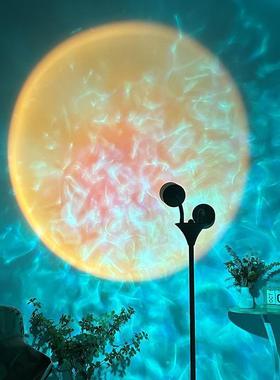 双头波纹水落地灯遥控换色围氛灯红网日落灯16583色直播间背景水