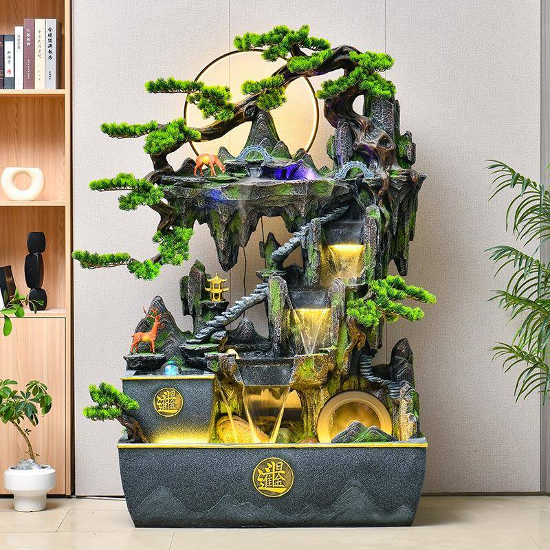 中式招财山落流水喷泉循公环水办室景假观装饰客厅鱼缸QCW生财地