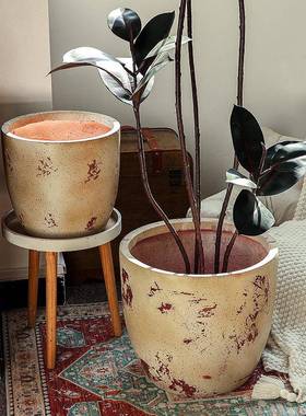 创意欧约落地镁泥花盆大简口径加ECI厚耐北透用气阳台室内客厅软