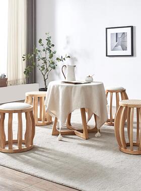 原木色圆高凳子家用现36751凳代简约客厅喝凳小圆北欧餐桌椅茶创