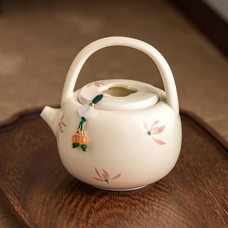 米黄釉兰花提梁壶泡茶家用大容24JS11-0量茶夫单壶中式壶陶瓷功茶