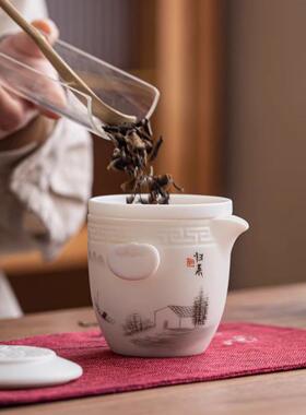 化手绘归来中快客式KJ-TZ-40德杯羊脂玉茶瓷便携式泡茶壶户外旅行