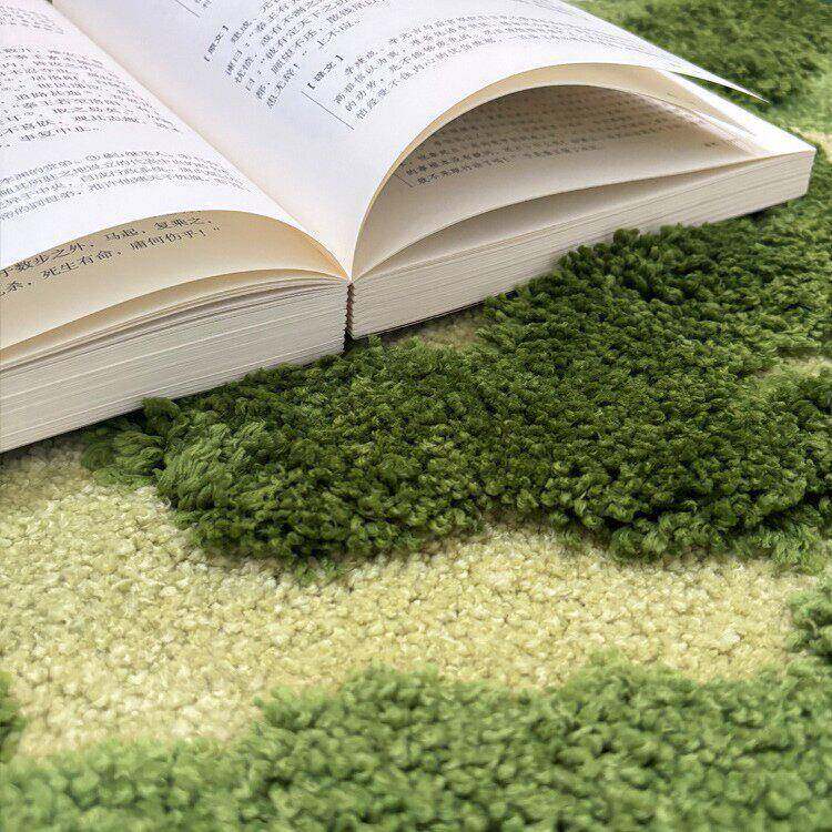 不规则藓绿色地客厅茶几毯SX202504卧室苔地垫加厚毛毯绒床边浴室