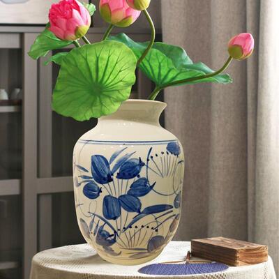 新贵式陶瓷花DKC瓶摆中件客厅插花古风青花瓷创意富竹柿子水复培