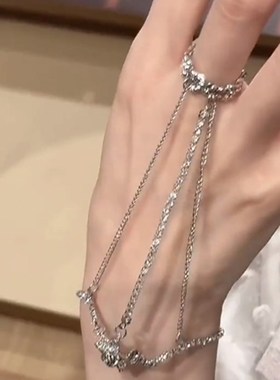 zoozmomho欧美轻奢锆石一体式链条开口手链戒指高级感满钻辣妹手