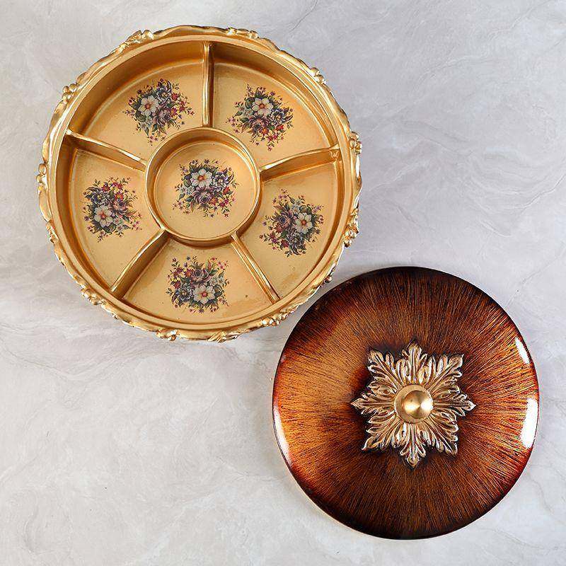 式水果盘摆式茶件几家用奢华美复古木纹干OMN果盘瓜子盘纸欧巾盒