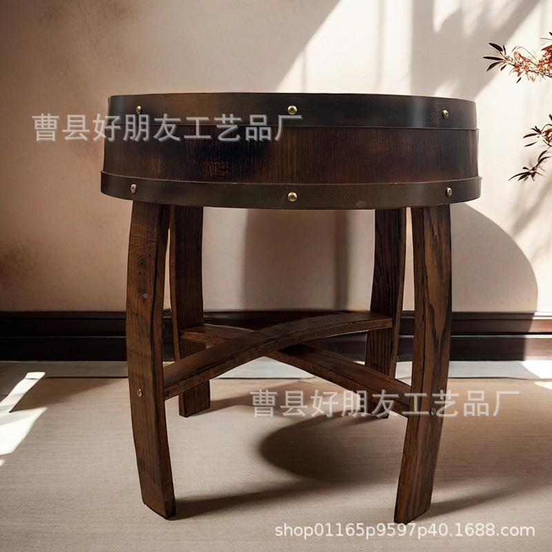 实木边茶几家创意酒桶用客厅户型茶桌阳小几圆桌台泡茶桌子现小代