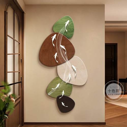 古风鱼图玄F99TS6HH入关饰画户正对门挂画感客装厅壁中灯画