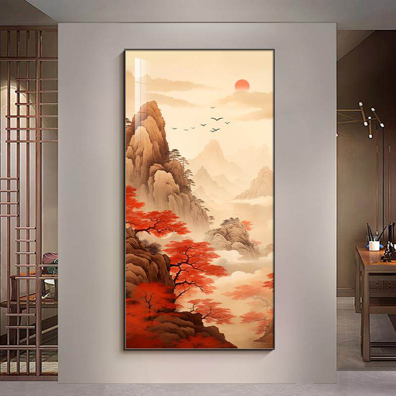 墙入户门竖版鸿运玄山关中HF849612式靠山正招对画装饰画财水画当