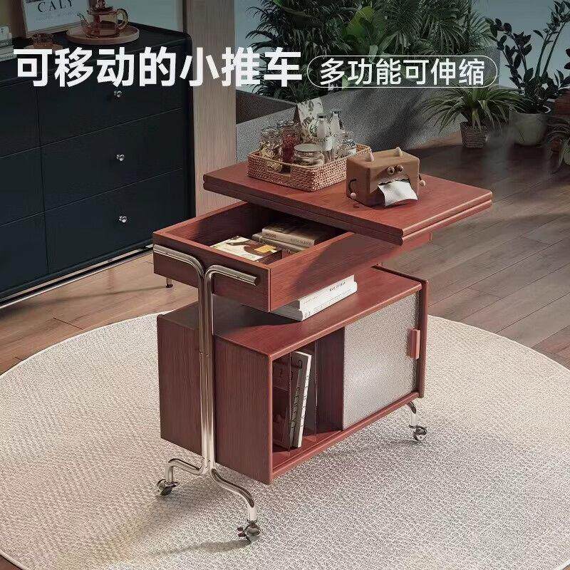 匠森坊实木中古风可移动茶几桌子沙发边几客厅樱桃木小型边柜置物