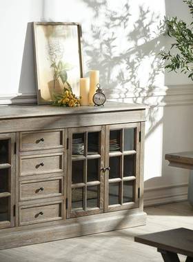 轻DSF美式复餐边柜小户型奢实木收纳柜子客厅柜家用碗柜储物酒古