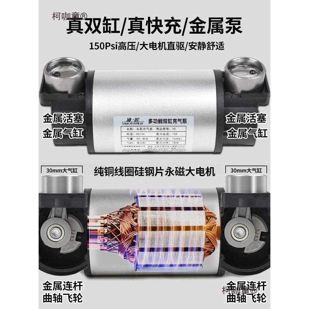 凌匠多功能SUV车载充气泵双缸高压大功率电动汽车用轮胎打麦太保