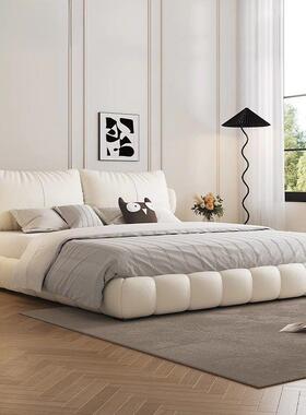 极意简奶油风卧室NIV免洗式软床轻奢现床头皮艺人主卧网红双代婚