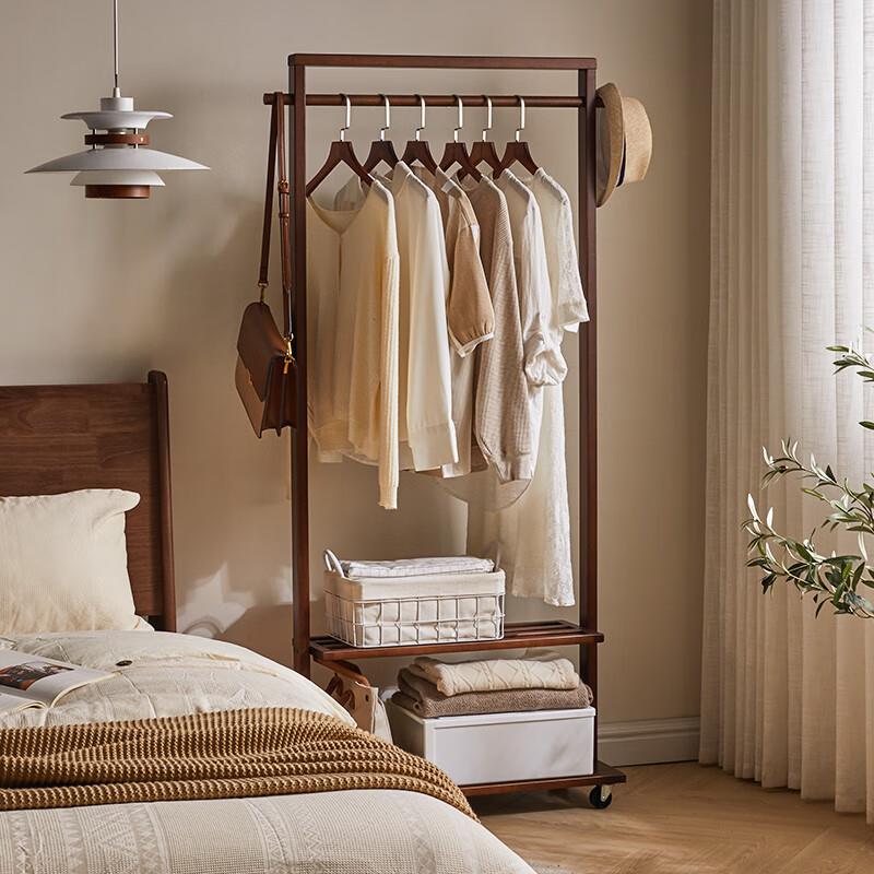 衣帽架室18860卧衣架架落地实木挂衣新中双式层简约置衣架