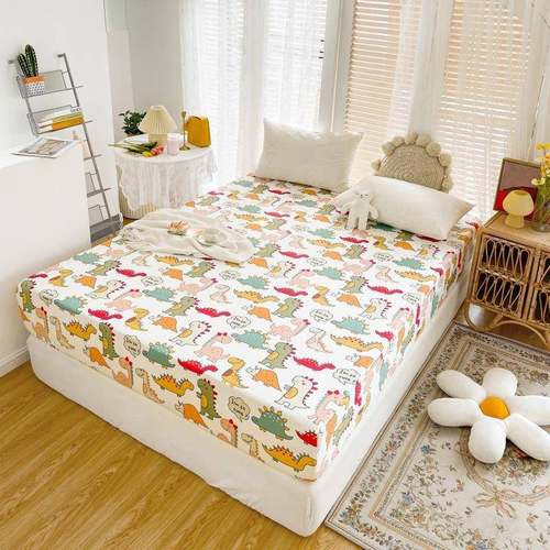 A全类60支绒棉床笠棉印长花床笠60CL单件全包围松紧防带滑保护套