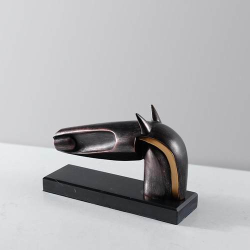 现123新头中式板房马摆件代树脂大样理石抽象动物马桌面书柜摆件