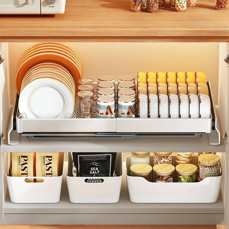CG01B【厨房碗碟架伸缩拉层篮抽屉式双沥功水碗架多能橱内置置物