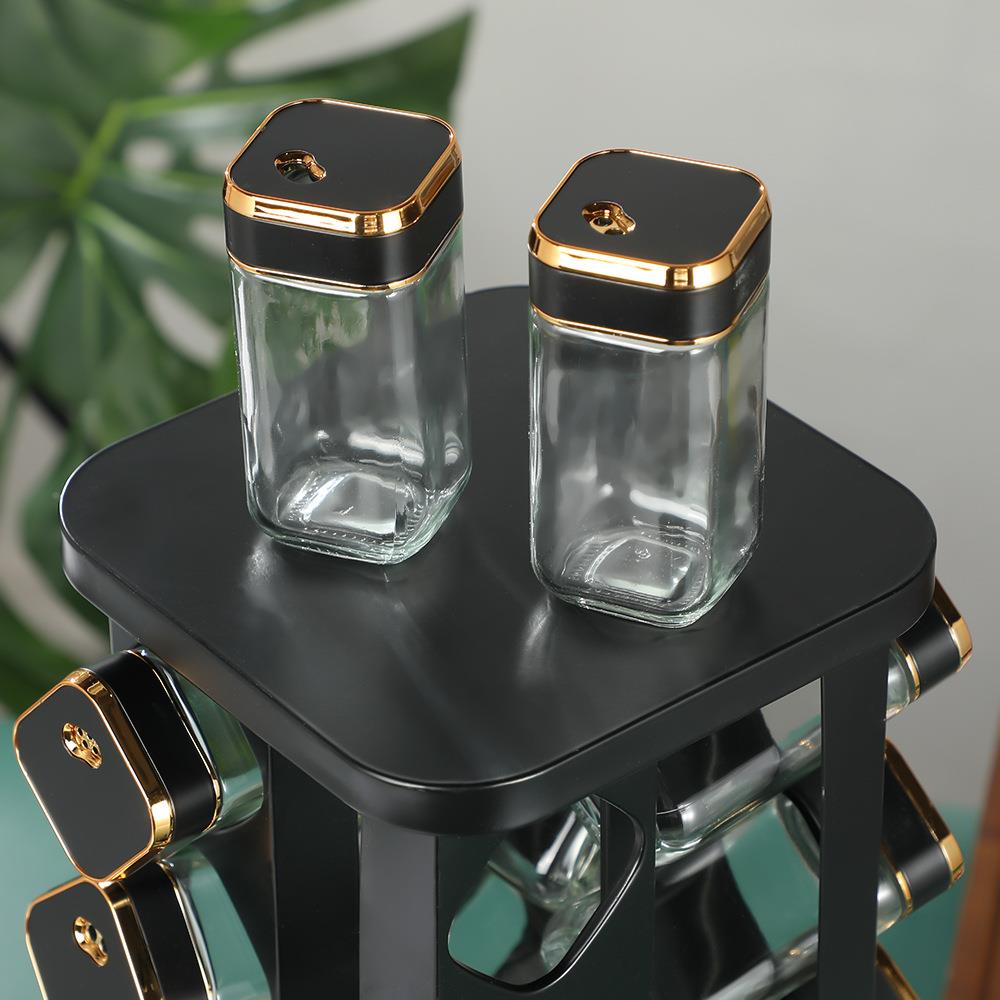 家用功能调料架多6.26（2纳层加厚瓶调料瓶套装多收架黑色方旋转