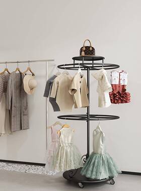 童装店圆形货架旋转岛落地式置物中架架双层短裤CID泳衣裤泳服装