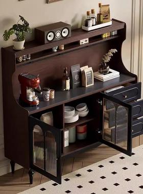 法式复古岩板实木餐边客厅收纳茶水一墙美式体靠柜厨房储LGW物柜