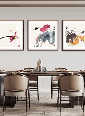 齐白式石国画新中餐芦厅ZMW装画饭厅过道斗方水墨饰葫荷花挂画实