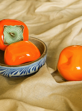 手工陶瓷柿子茶叶l罐小号迷你便捷旅行茶具事事如意创意小礼品摆