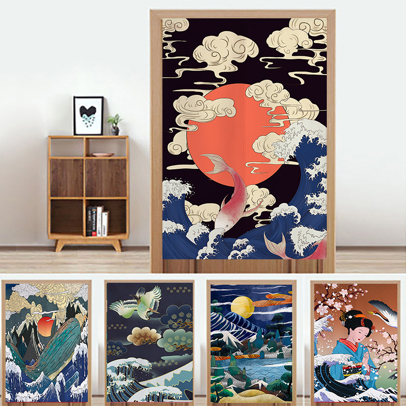 日式和风c浮世绘料理寿司店后厨隔断装饰半帘厨房可定制布艺门帘