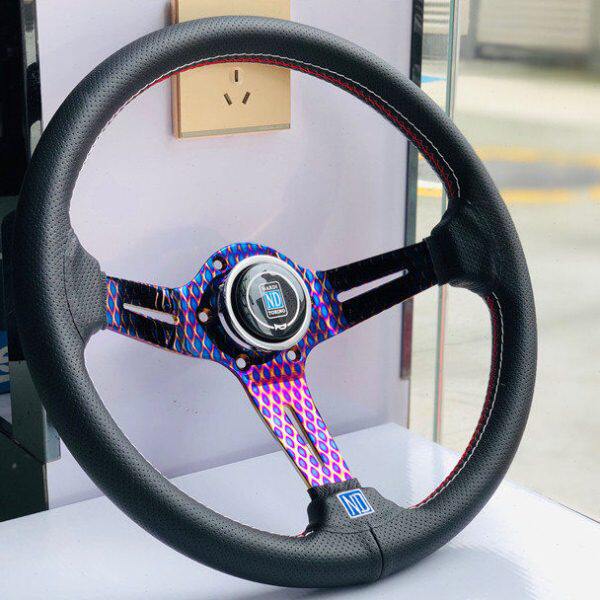 小车13寸改装14寸赛车/方向盘碳纤支架改装真皮烤蓝炫方向盘通用