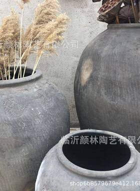 土装缸陶软罐黑色陶大缸翁水缸装新品花盆OYC水陆缸民俗饰