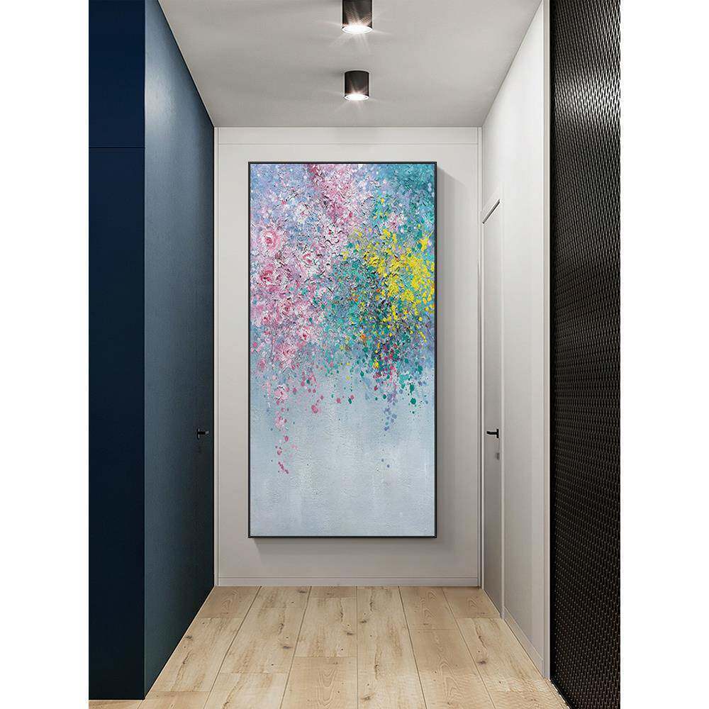 锦繁饰08花似进门玄关装画现代简约竖版纯手绘画客厅走廊油过道挂
