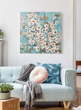 手绘北欧油花彩画卉现代装饰画BD21C115桃简花植物约酒店民宿植物