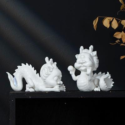 国精品AAT白瓷肖龙摆件可爱中龙办公茶室生客厅玄关桌面室家居装