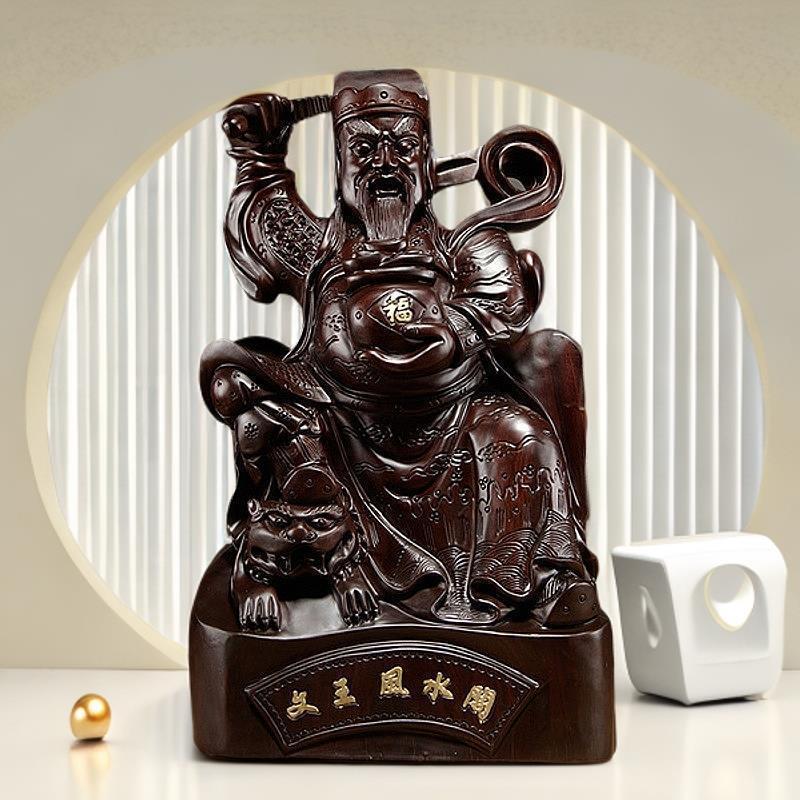 木雕赵公明神像摆件骑虎