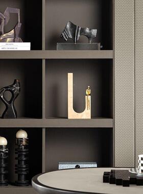 匠十三现轻奢大理客石软装代饰WVO品厅电视柜级感侘高寂中古摆件