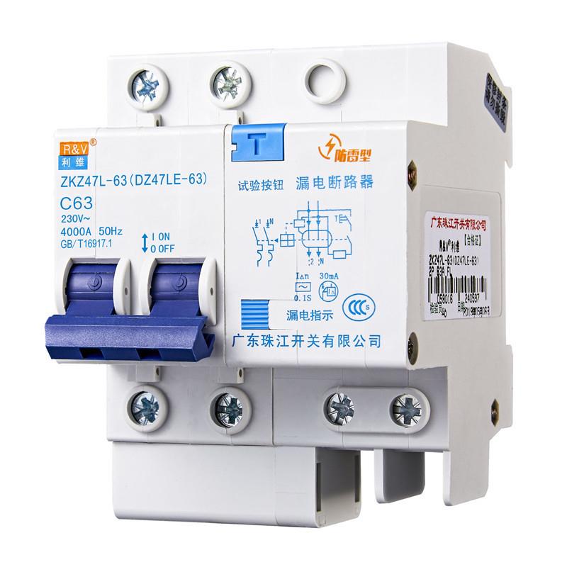 珠江开关(L利RVZ维牌)D47E2P6-63A塑壳Z断路器漏电空气开关