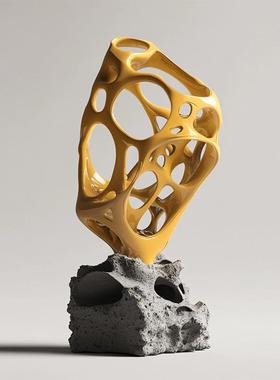 轻奢贴金金中色件营销心样板间酒无品牌/店大摆堂玄关树脂雕塑艺