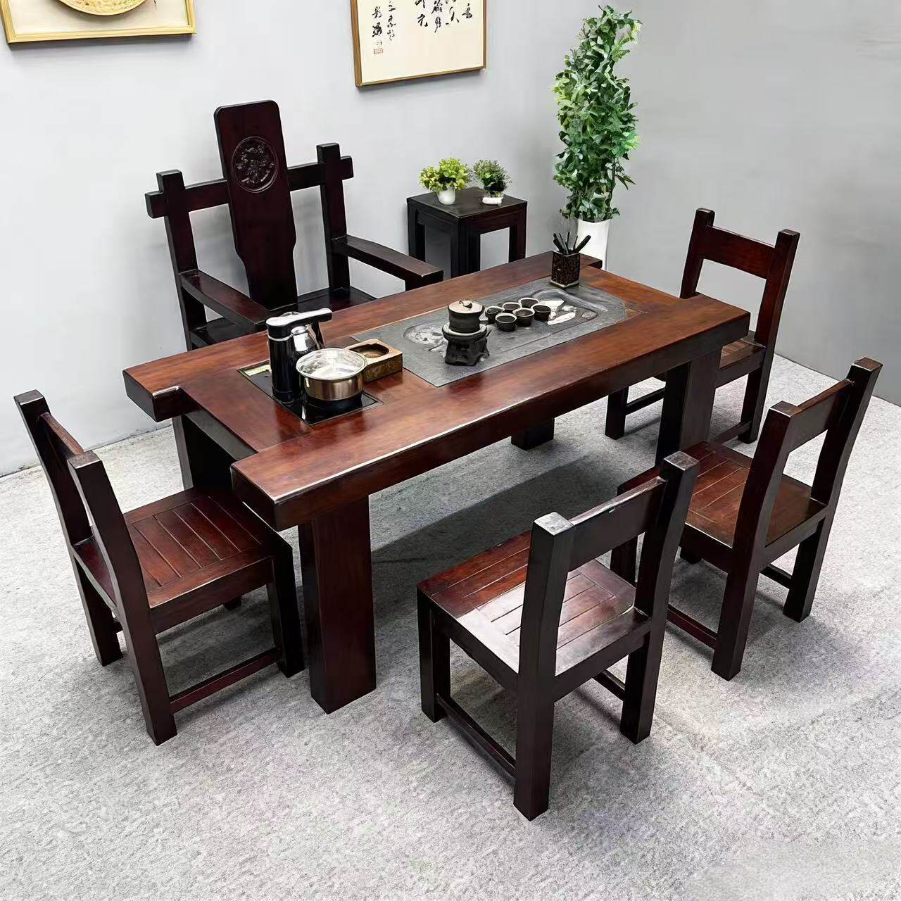 老船木茶桌椅组合实木家具茶几茶台古船木禅意泡茶桌茶具套装一体