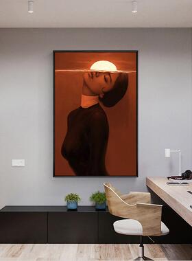 现代橙色人物玄道关装饰画客厅背SF617936景面墙个性美女奢挂画过