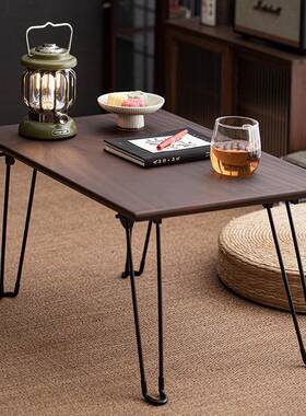 胡桃木折中小型叠方桌新式泡茶24JS10-1小桌户外露子营实木桌复古
