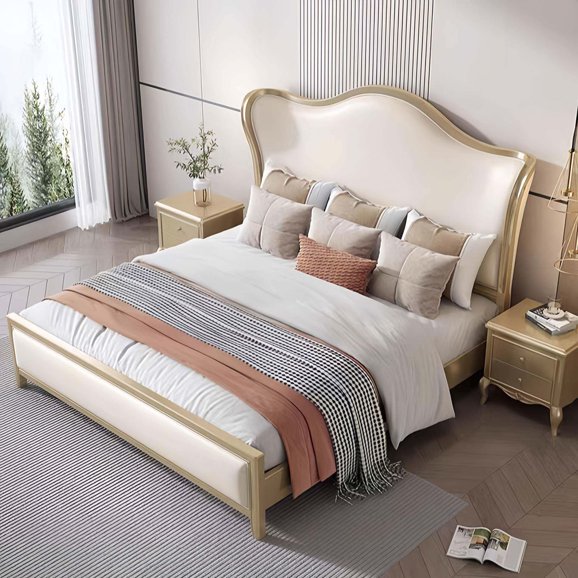 美式实木轻奢软包1.主8m双人大床现代简约1.SBW:元宝5m高床端公主