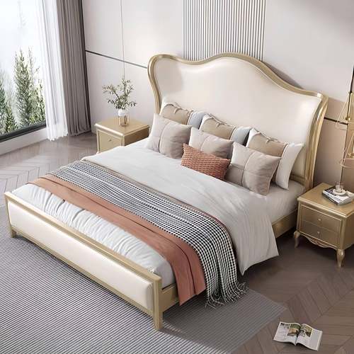 美式实木轻奢软包1.主8m双人大床现代简约1.SBW:元宝5m高床端公主