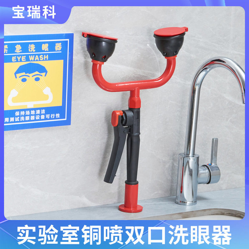 铜喷塑双口洗眼器验厂台式移动紧急喷淋实验室冲淋洗眼器工业用