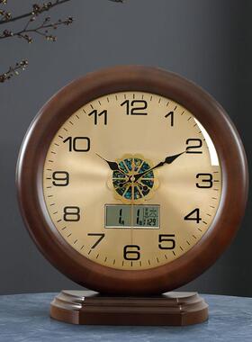 2503025新式款柜木质厅静音家用座钟台石英钟轻奢大气电视摆客件