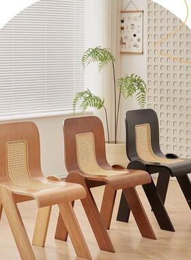 藤中古设计师法式编背轻复奢古RDJ阳台家用实木靠办公餐椅卧室椅