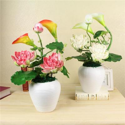 真花套装假装花家居陶客厅绢花仿饰花摆件土盆栽44整体花艺荷花