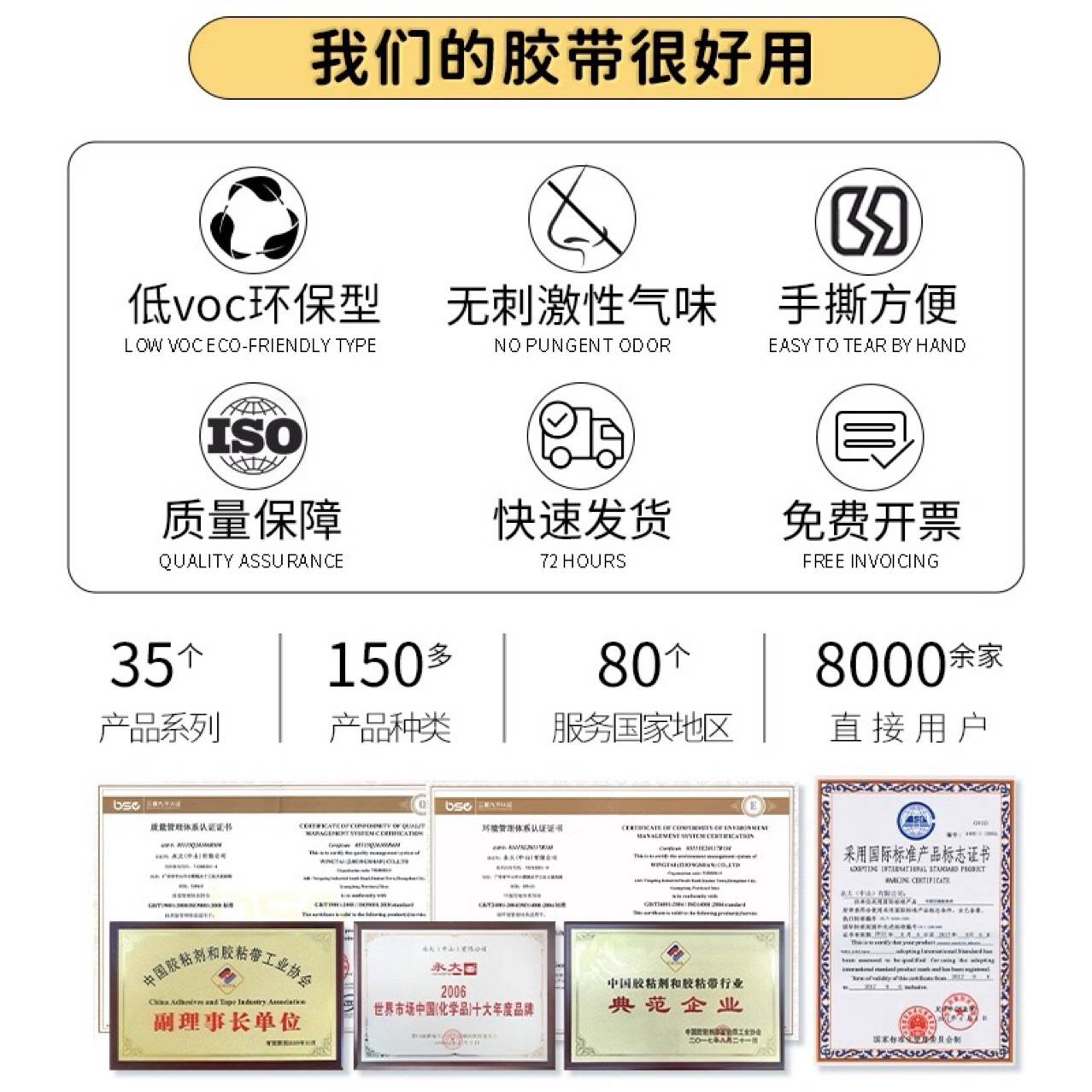 永大环保型手工艺品双面胶高粘度易撕办公双面胶文具用品薄款